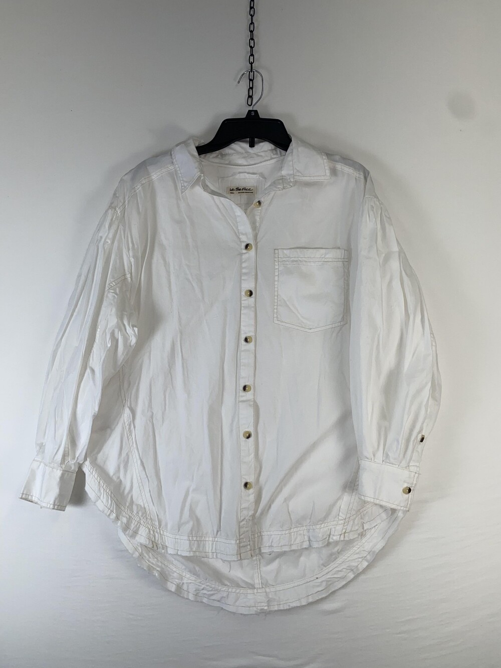 We The Free Shirt Womens Small White Button Front Tunic Top Relaxed Long Sleeve